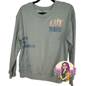 The Beatles With The Beatles Album Graphic Crewneck Sweater Sage Green Medium